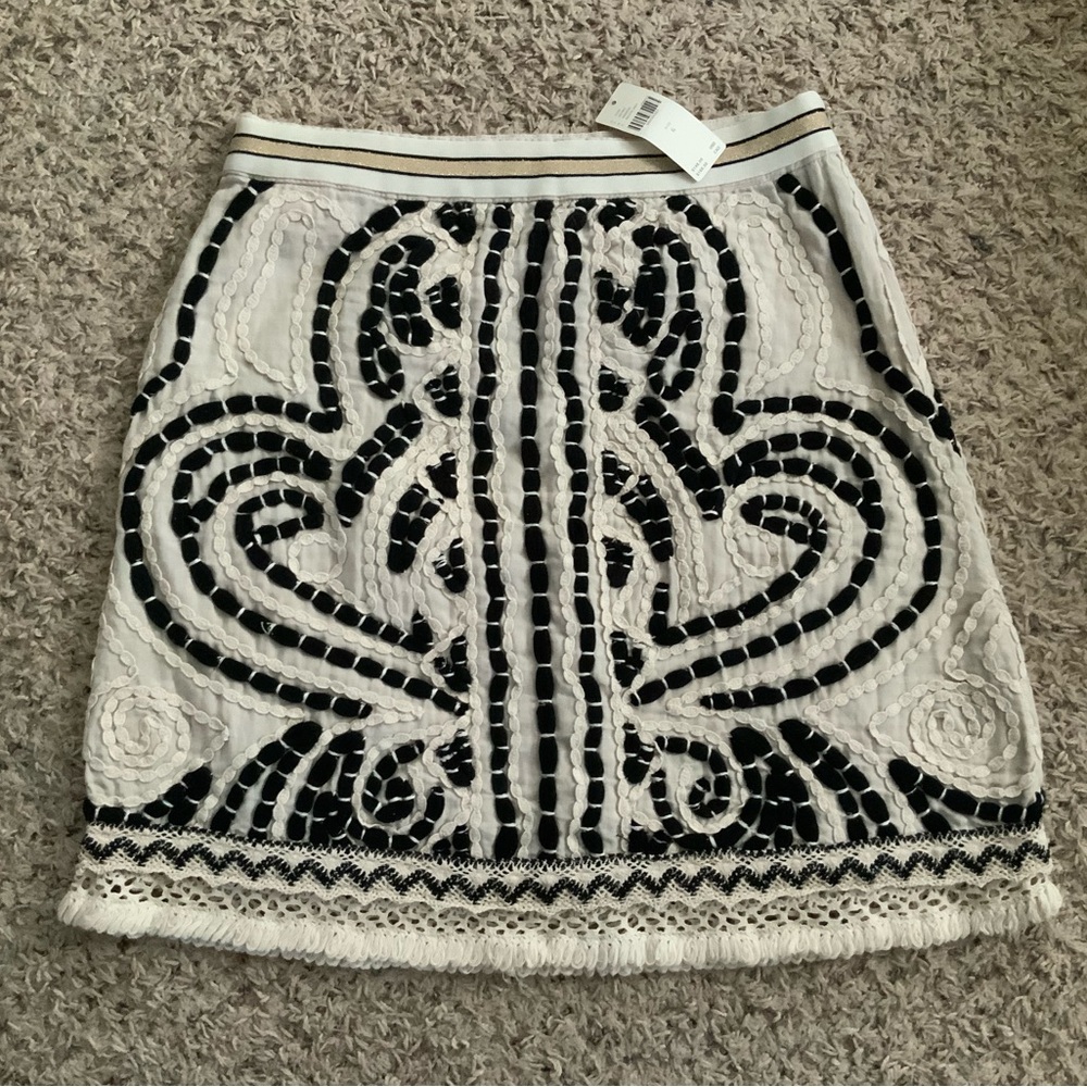 Maeve by Anthropologie Black and Cream Embroidered Mini Skirt